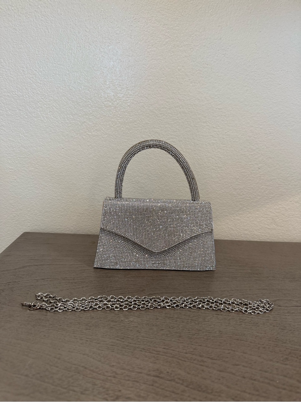 Silver Crystal Mini Top-Handle Evening Bag